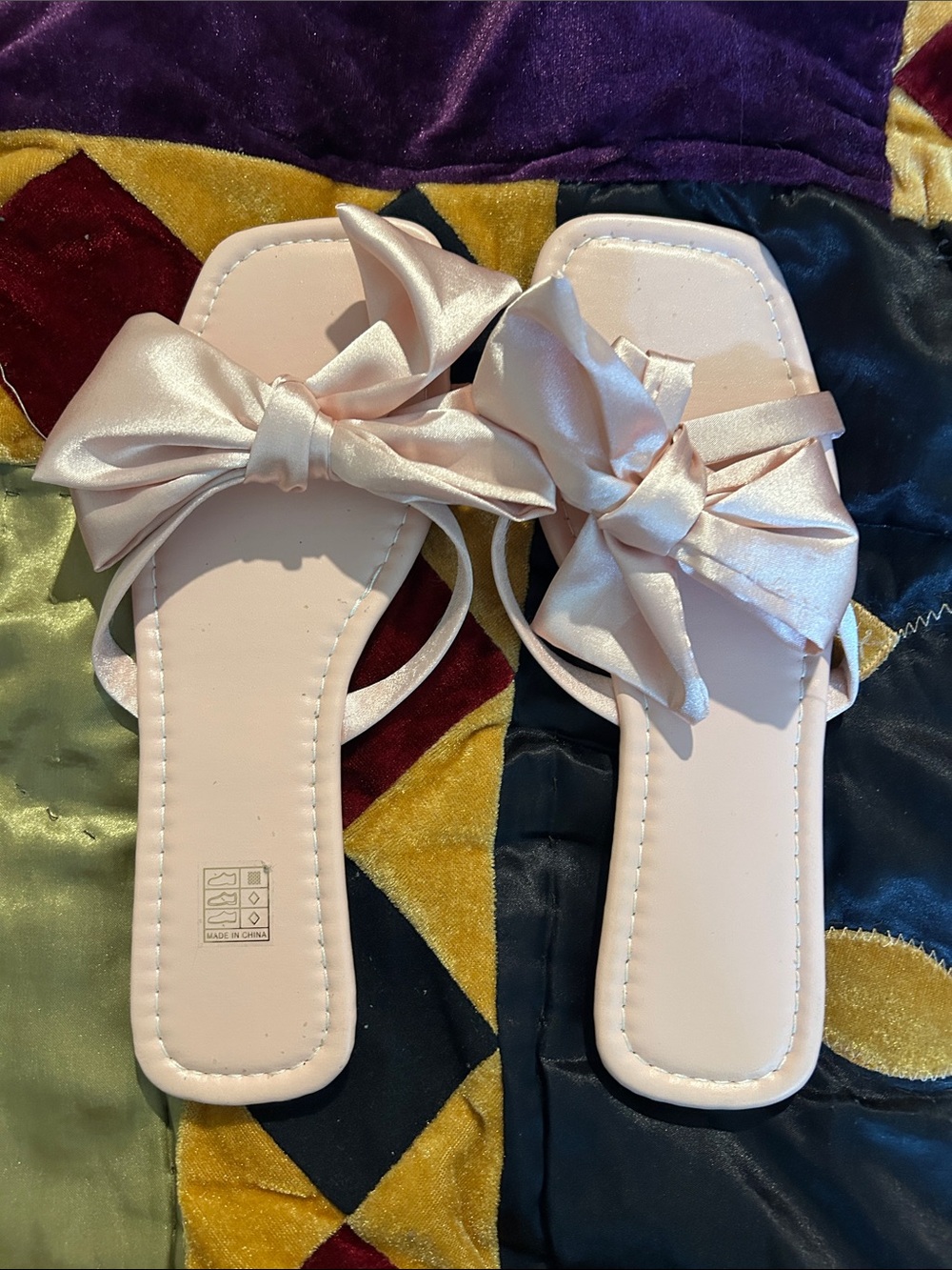 Bow-Accent Satin Slide Sandals - Light Pink